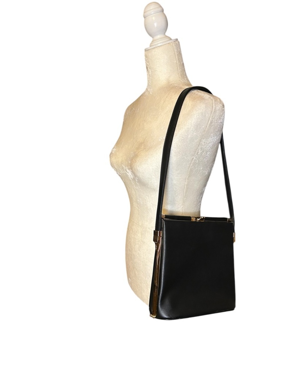 Minimalist and sleek Black Top-Handle Shoulder Bag with Gold Hardware - Picture 10 of 16